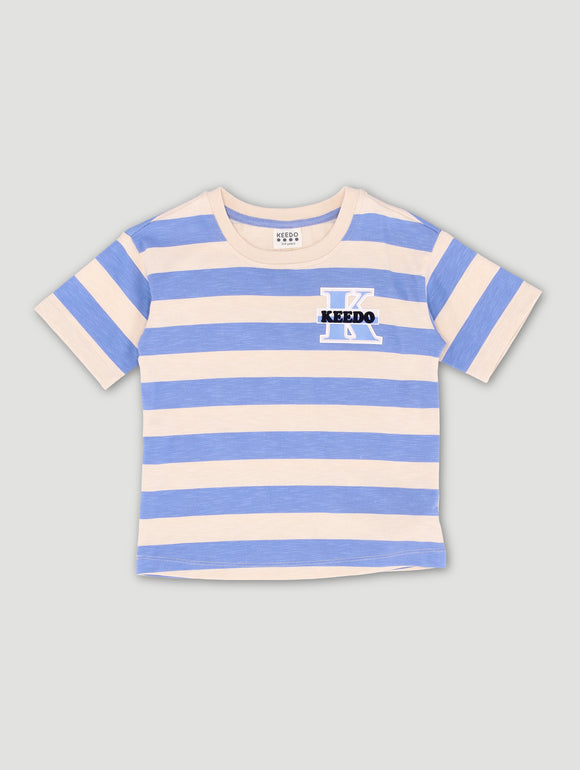 Boys Blue Stripe Logo Tee