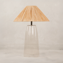 Bourke Glass Table Lamp with Raffia Shade – Brass