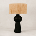 Indebe Ribbed Table Lamp with Raffia Shade – Charcoal