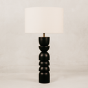 Totem Table Lamp with Natural Linen Shade – Black