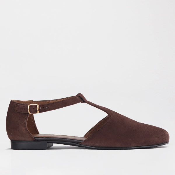 Mary Jane Suede Flat In Brown - 12971